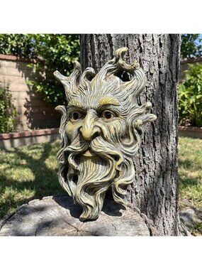 Whimsical Tree Face Sculpture - Outdoor Garden Peeker Statue & Yard Art Decor
